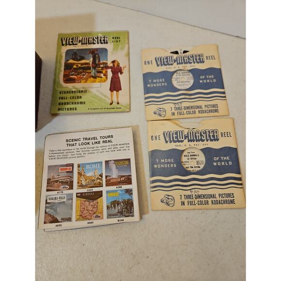 Vintage Stereoscope View-Master Model C, Box, Reel List, 4  Vintage Sawyer\'s View-Master Model C Stereoscope Viewer - Box & 2 Reels